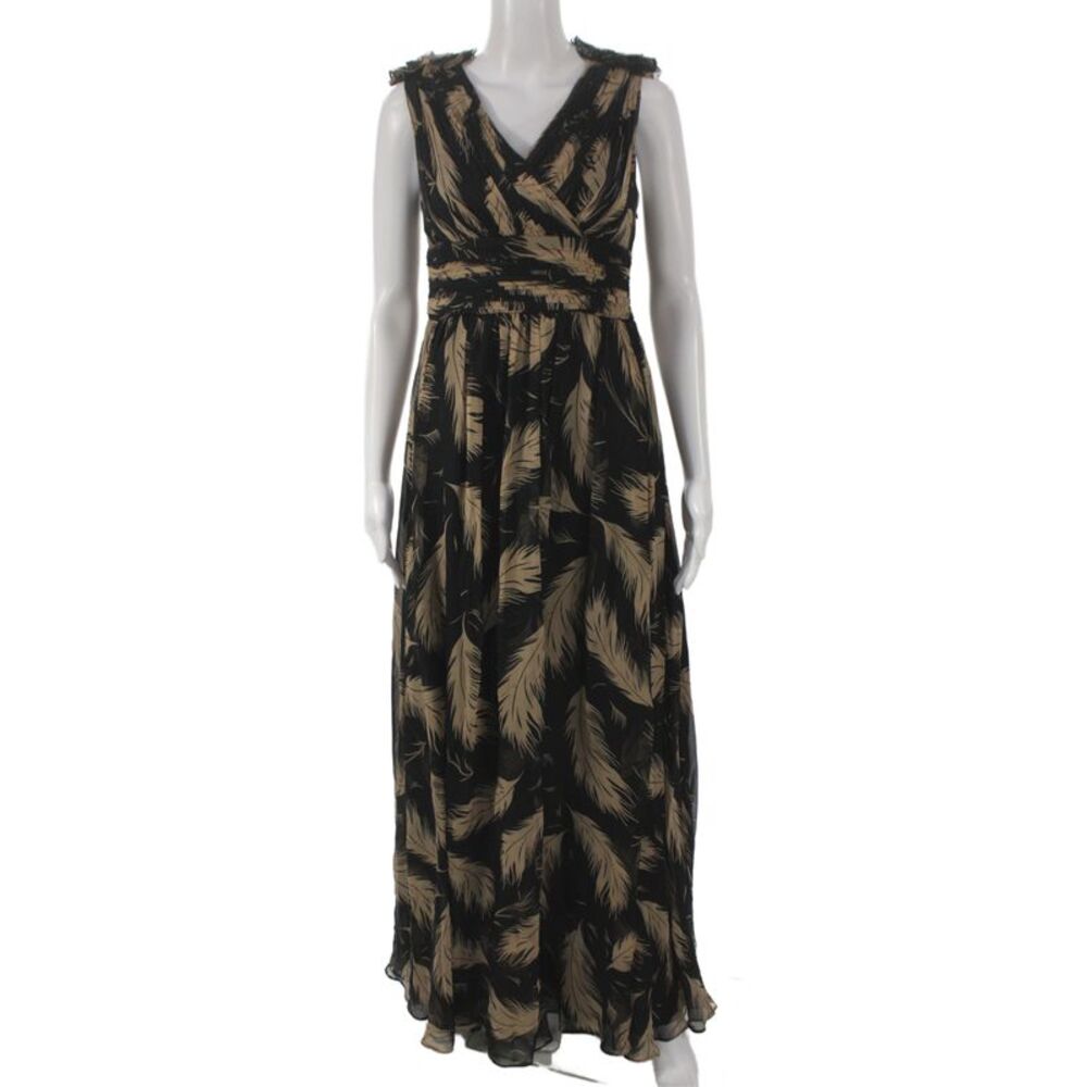 Marchesa Notte Womens Maxi Silk Animal Print V Neck Sleeveless Dress Size 6